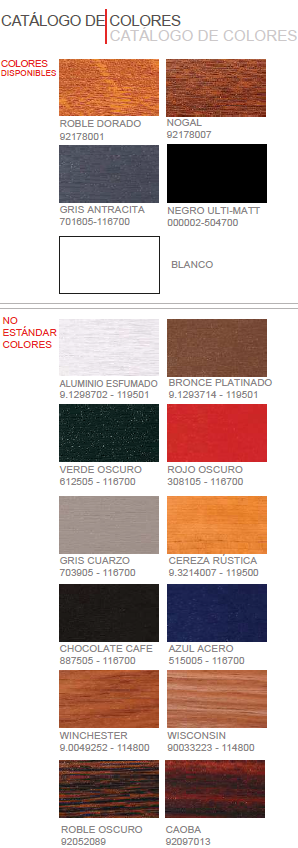 Paleta de colores Veratec Fenstech